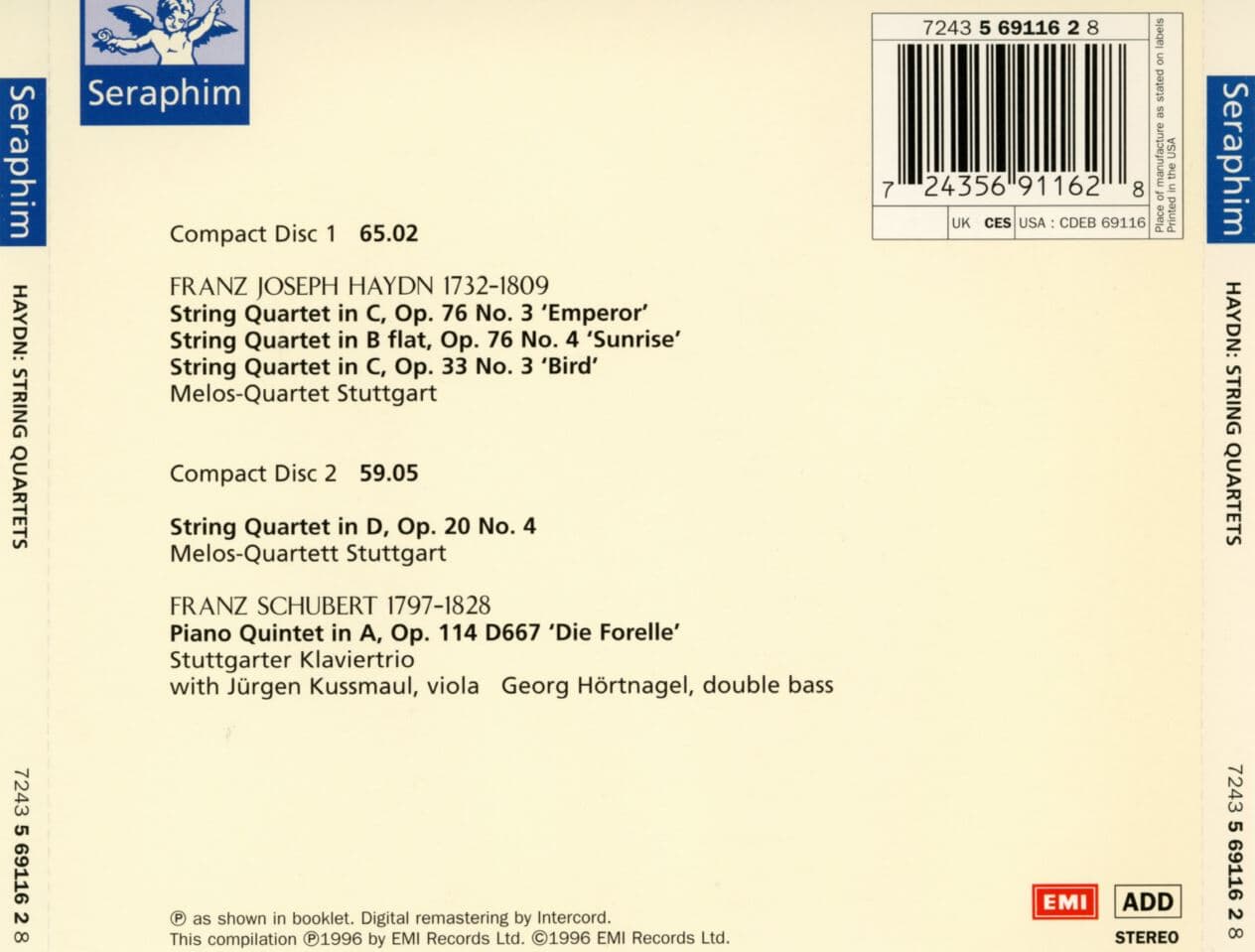 멜로스 콰르텟 - Melos-Quartett - Haydn,Schubert String Quartets Trout 2Cds [U.S발매]