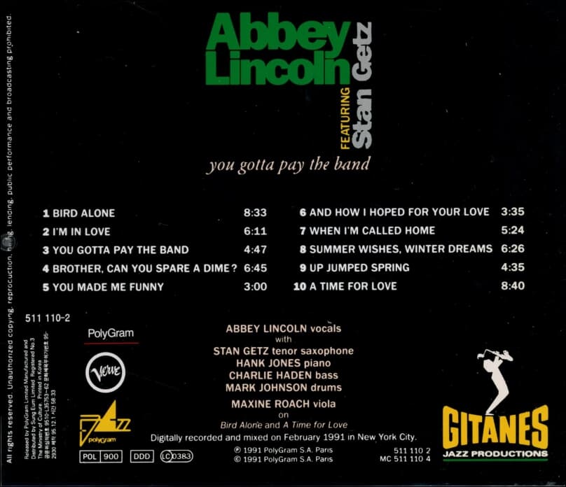 애비 링컨 (Abbey Lincoln),스탄 게츠 (Stan Getz) - You Gotta Pay The Band