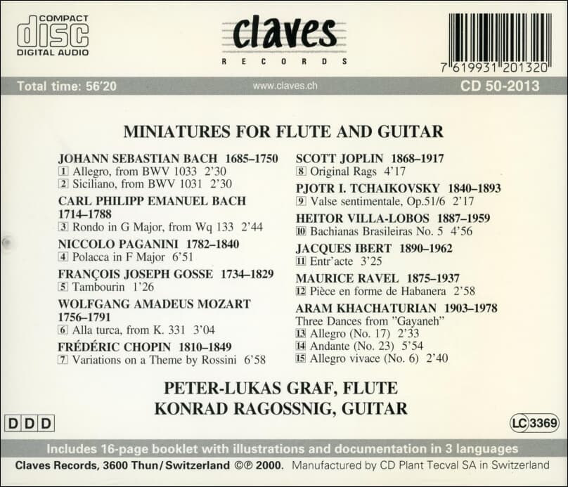 라고스니히 (Konrad Ragossnig) -  Miniatures For Flute And Guitar(플루트와 기타를 위한 앵콜 작품)(유럽발매)