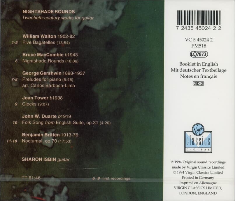 이즈빈 (Sharon Isbin) - Nightshade Rounds (20세기 기타 곡집)(독일발매)(미개봉)