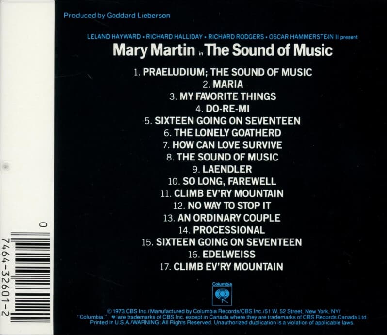 The Sound Of Music - 메리 마틴 (Mary Martin) : Original Broadway Cast (US발매)