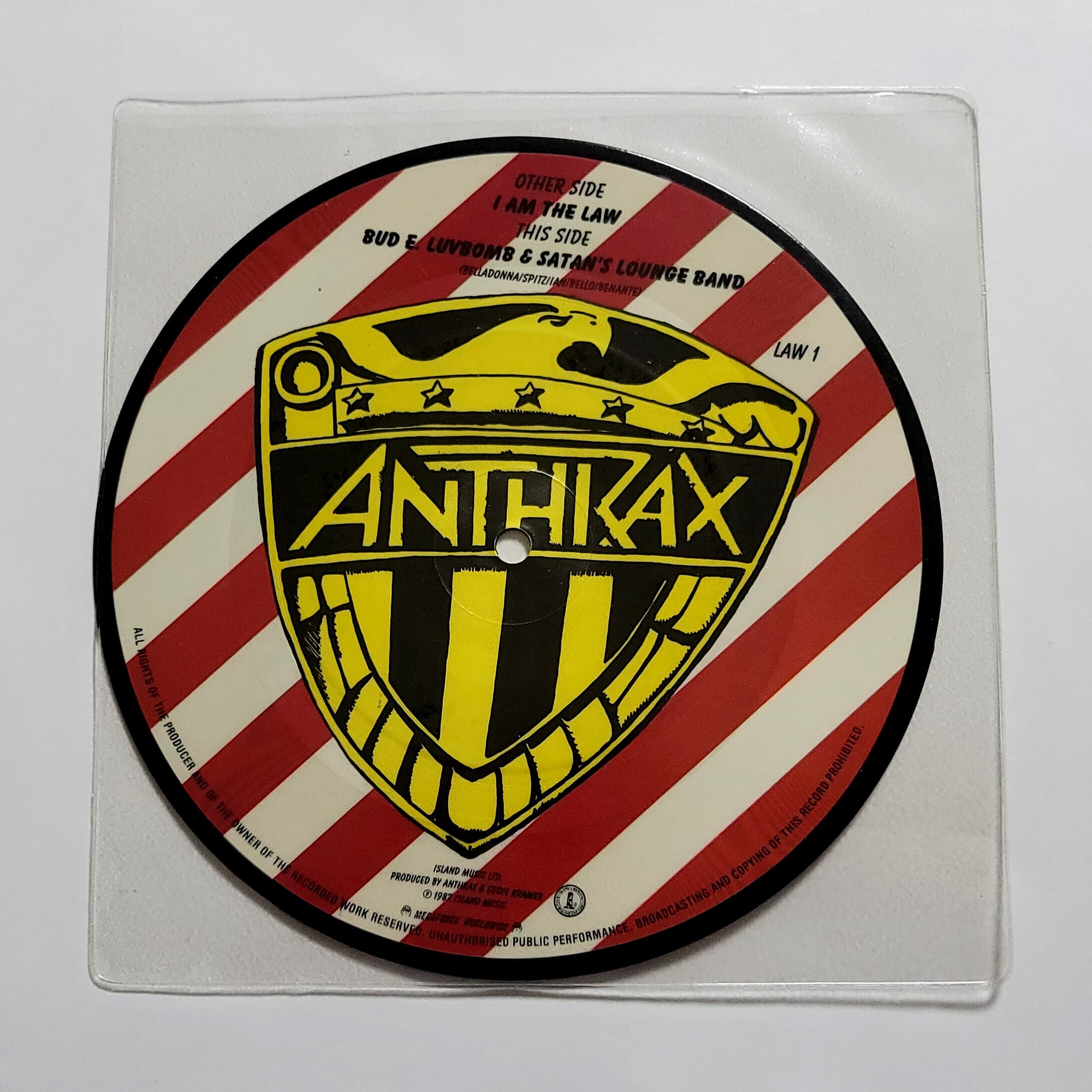 (희귀 초판 7인치 바이닐 픽쳐디스크 한정반) Anthrax - I Am the Law (싱글)