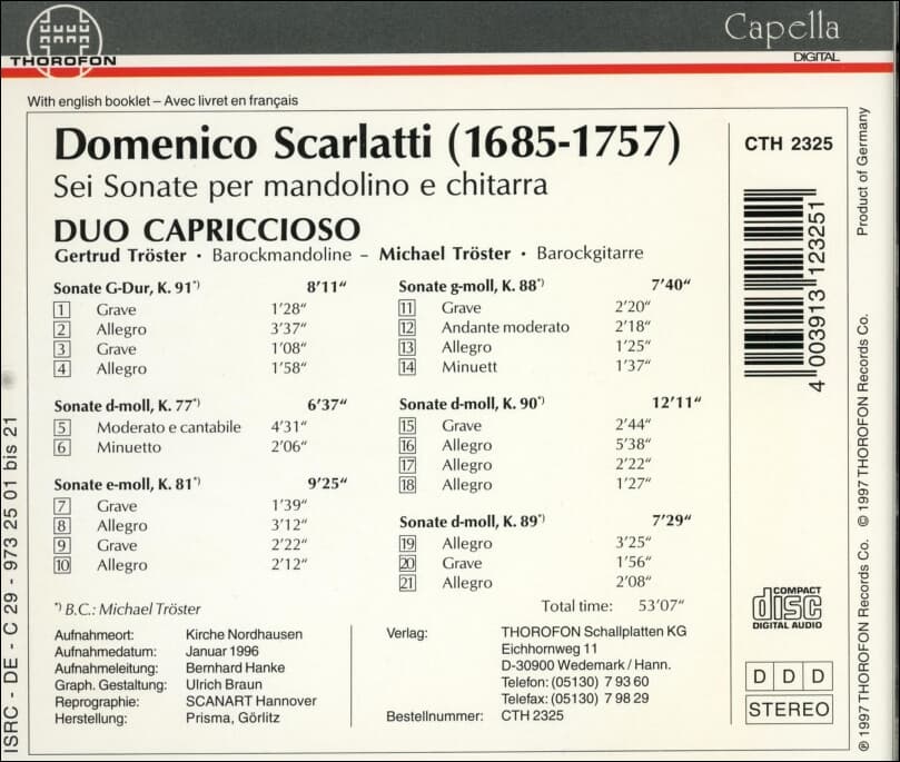 Duo Capriccioso(듀오 카프리치오소) 4집 - Scarlatti sonatas(스카를라티 소나타)  (독일발매)