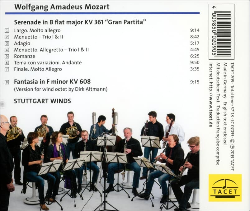 Mozart : "Gran Partitia" - 세레나데 '그랑 파르티타', 환상곡 - 슈투트가르트 윈즈 (Stuttgart Winds)(독일발매)