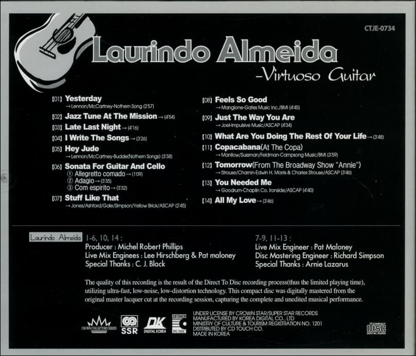 라우린두 알메이다 (Laurindo Almeida) - Virtuoso Guitar(비르투오조 기타연주곡집)