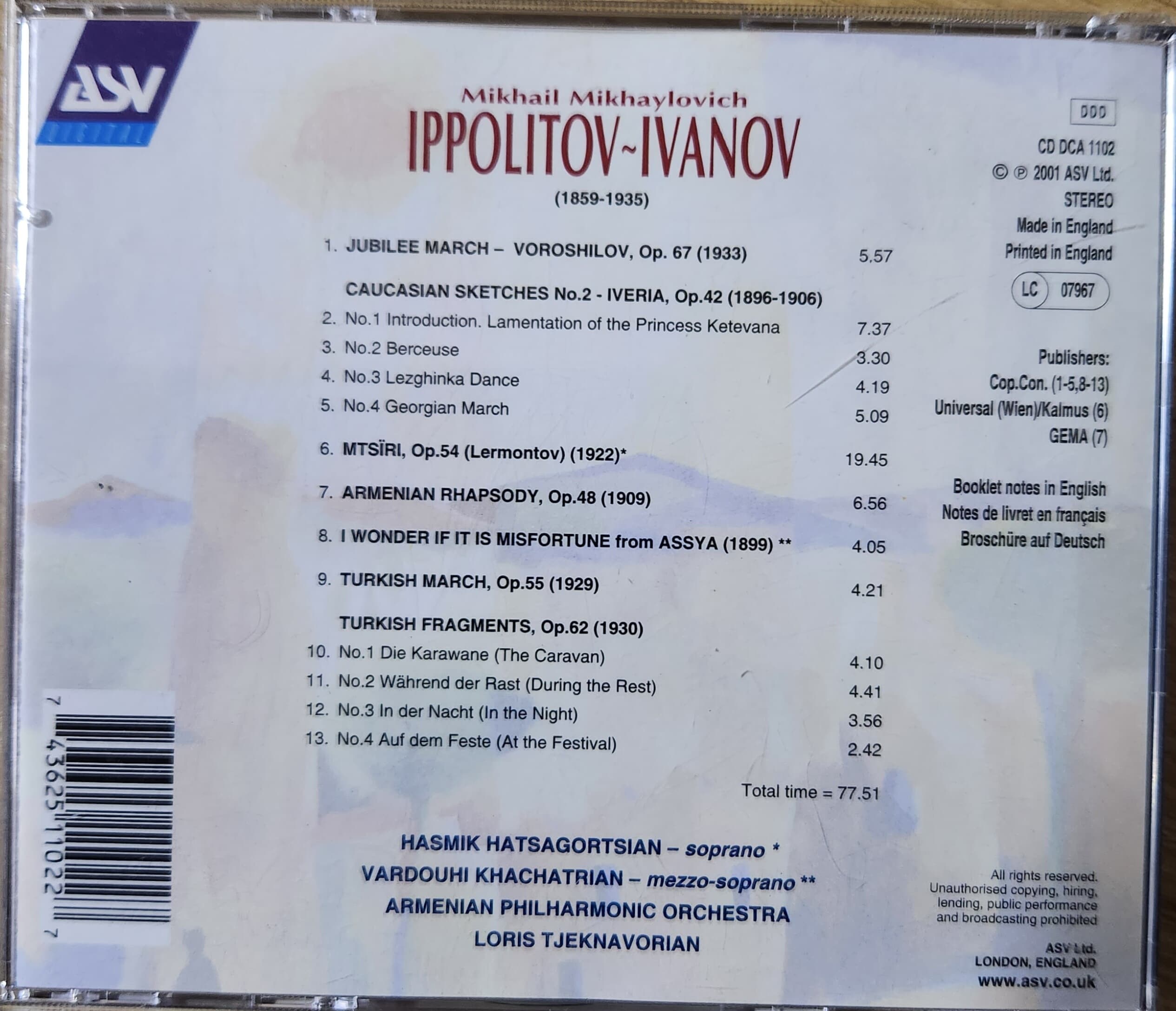 이바노프 : 코카시안 스케치 2번 Ippolitov-Ivanov: Jubilee March- Voroshilov, Op. 67 / Caucasian Sketches, Suite No. 2- Iveria, Op. 42 / Mtsiri, Op. 54 / Armenian Rhapsody, Op. 48 / Turkish March, Op. 5