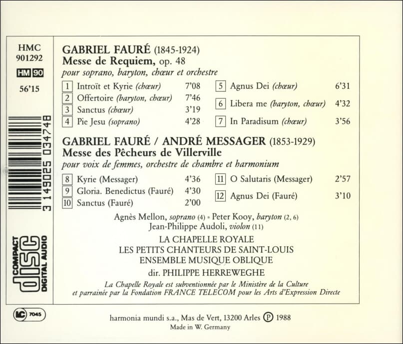 Faure :  Requiem (레퀴엠 ,1893판) - 라 샤펠 르와이얄 파리 (La Chapelle Royal Paris)(독일발매)