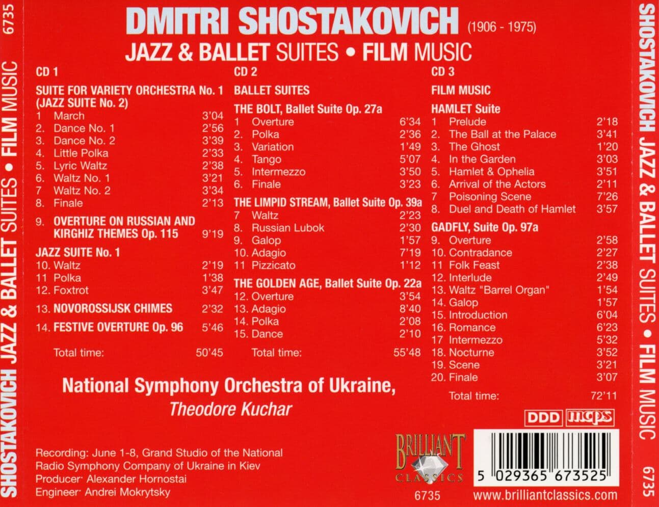 테오도르 쿠차 - Theodore Kuchar - Shostakovich Jazz & Ballet Suites Film Music 3Cds [네덜란드발매]