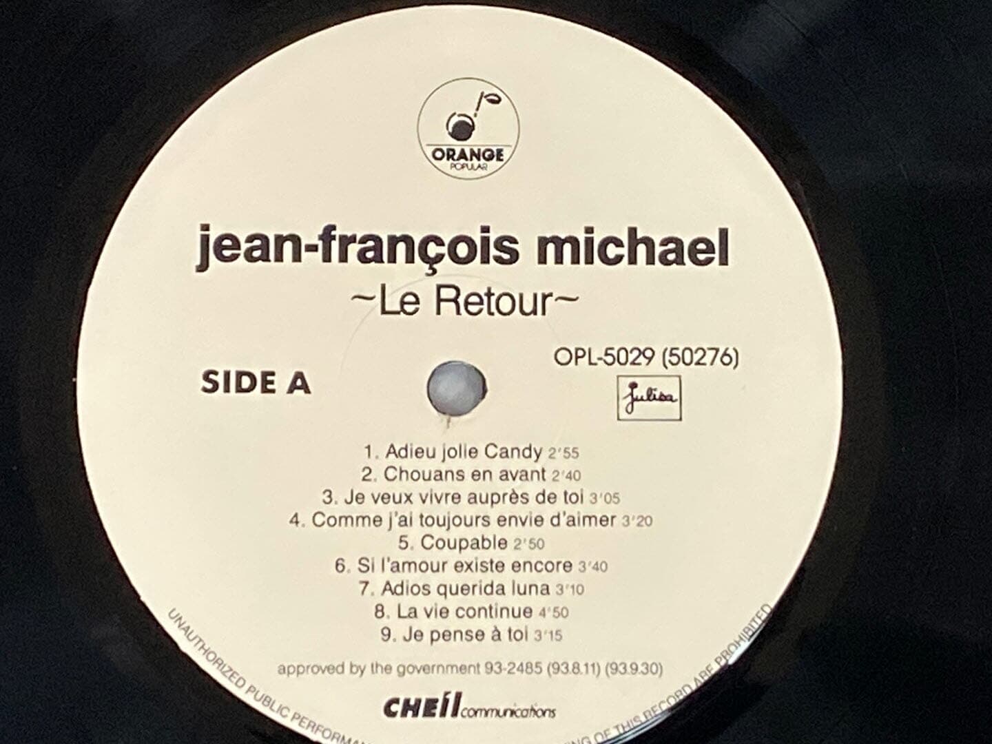 [LP] 장프랑소와 미가엘 - Jean-Francois Michael - Le Retour LP [희귀반] [오렌지-라이센스반]