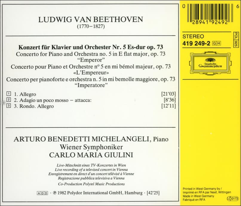 Beethoven :  Klavierkonzert No. 5 "Emperor" (황제) Concerto - 줄리니 (Carlo Maria Giulini)