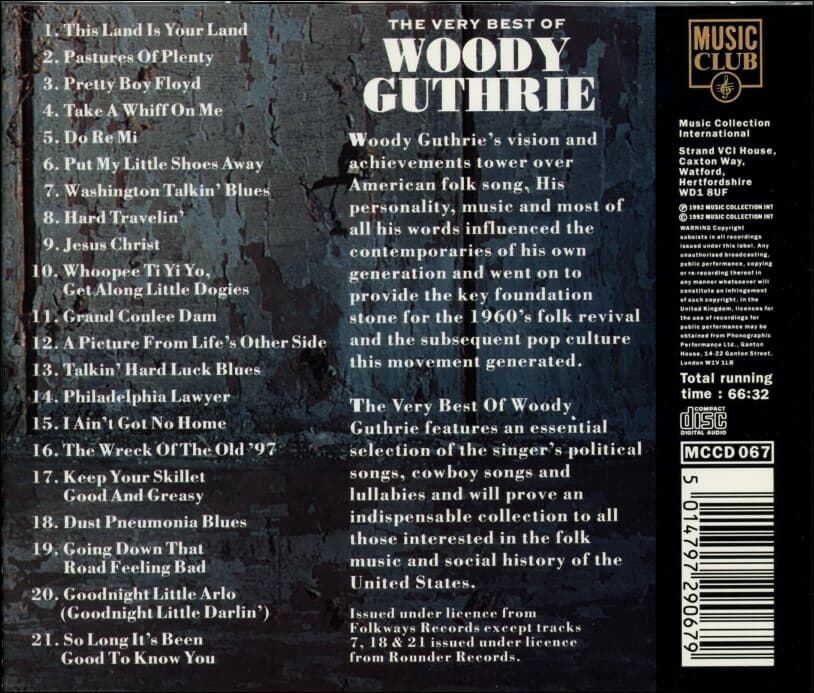 우디 거스리 (Woody Guthrie) - The Very Best Of Woody Guthrie(UK발매)