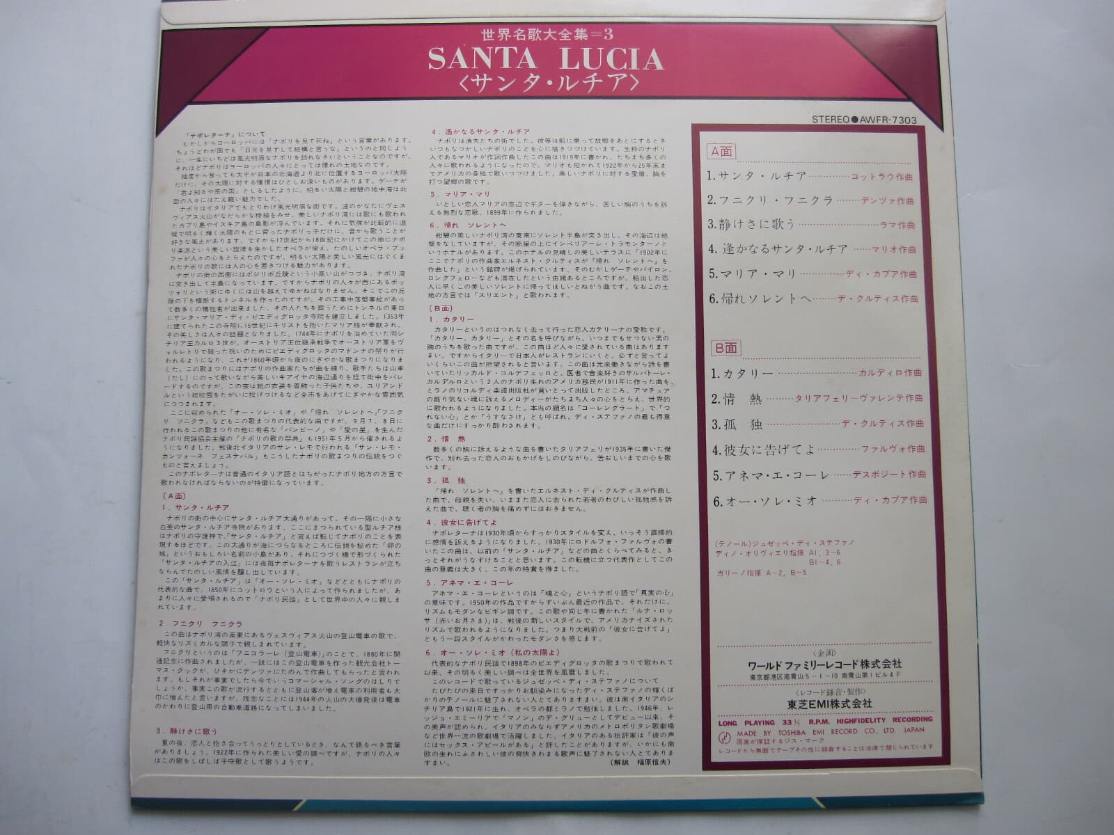 LP(수입) 주세페 디 스테파노 Giuseppe di Stefano: Santa Lucia