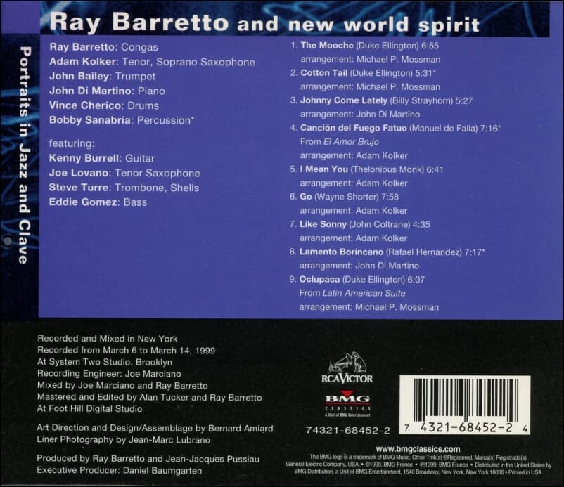 레이 바레토 (Ray Barretto) & New World Spirit -  Portraits In Jazz And Clave(US발매)