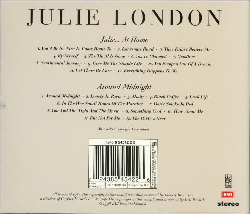 줄리 런던 (Julie London) -  Julie...At Home / Around Midnight(UK & Europe발매)