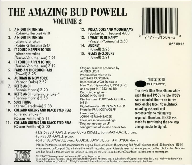 버드 파웰 (Bud Powell) - The Amazing Bud Powell, Volume 2(US발매)