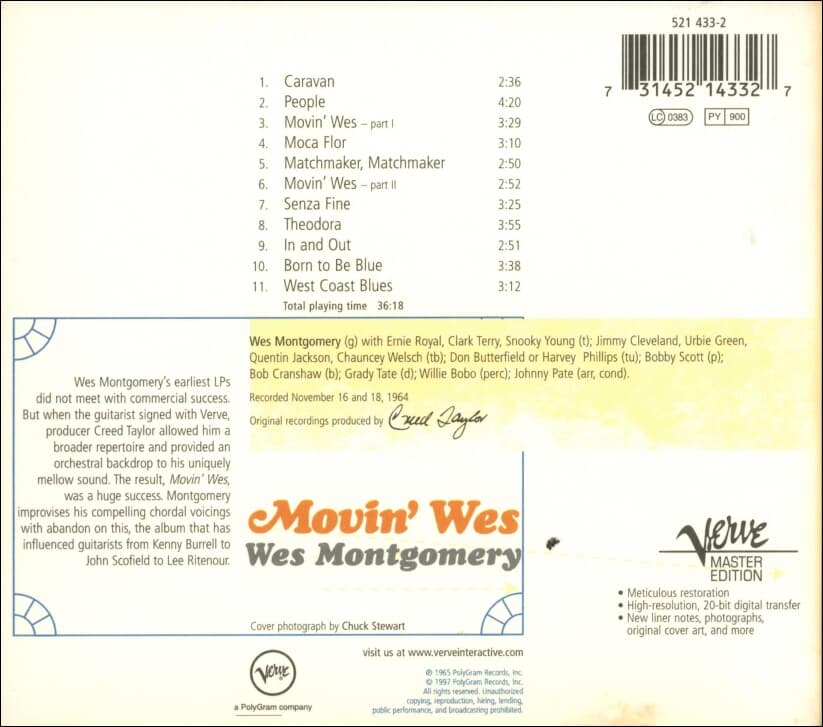 웨스 몽고메리 (Wes Montgomery) - Movin' Wes (유럽발매)