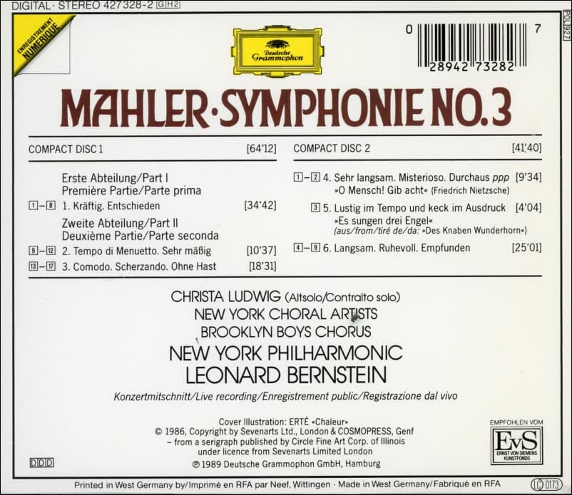 Mahler : Symphonie No. 3 - 번스타인 (Leonard Bernstein)(2cd)(독일발매)