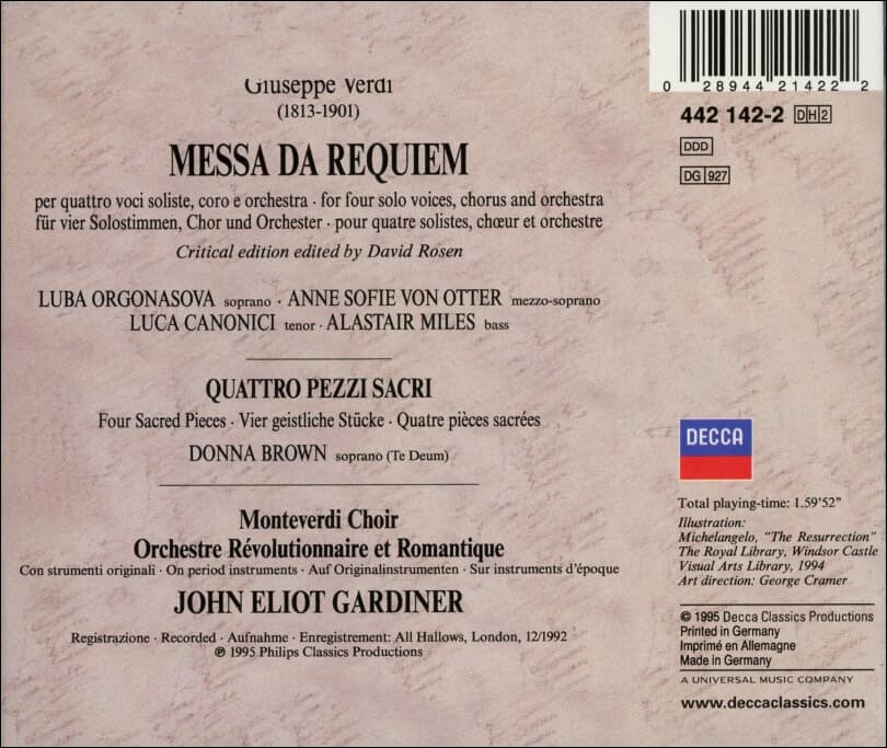 Verdi : Requiem(레퀴엠) / Quattro Pezzi Sacri - 가디너 (John Eliot Gardiner)(2cd)(독일발매)