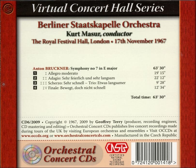 베를린 슈타츠카펠레 (Berliner Staatskapelle) : Symphony No 7 - 마주어 (Kurt Masur) (체코발매)
