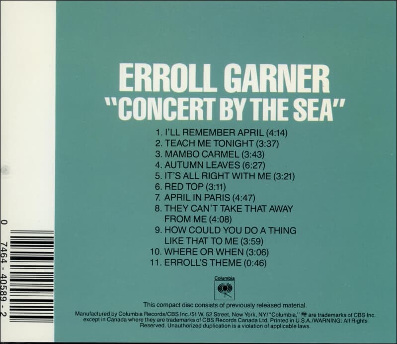 에롤 가너 (Erroll Garner) -  Concert By The Sea(US발매)