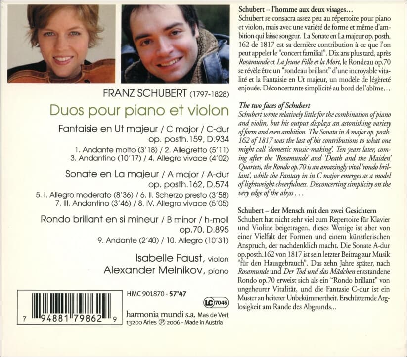 Schubert :  Sonate D.574 ,Rondo Op.70 - 파우스트 (Isabelle Faust)(유럽발매)