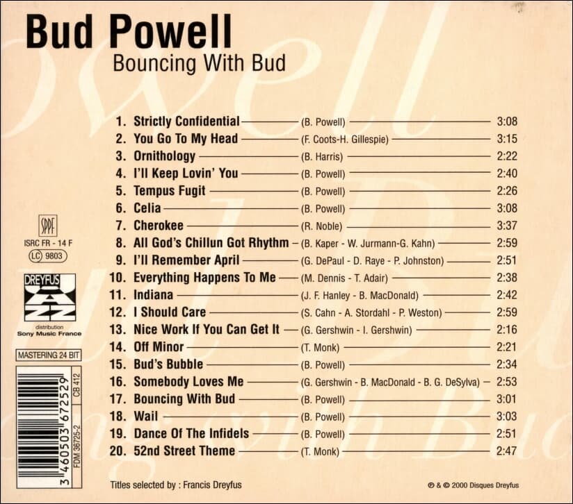 버드 파웰 (Bud Powell) - Bouncing With Bud (France발매)