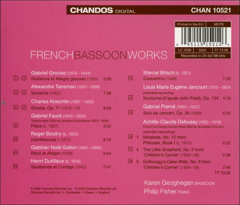 French Bassoon Works (프랑스 바순 작품집) - 캐런 제게건 (Karen Geoghegan) (EU발매)