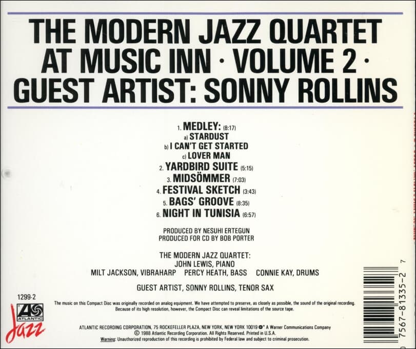 소니 롤린스 (Sonny Rollins) - 모던 재즈 쿼텟 (The Modern Jazz Quartet)At Music Inn : Volume 2(US발매)