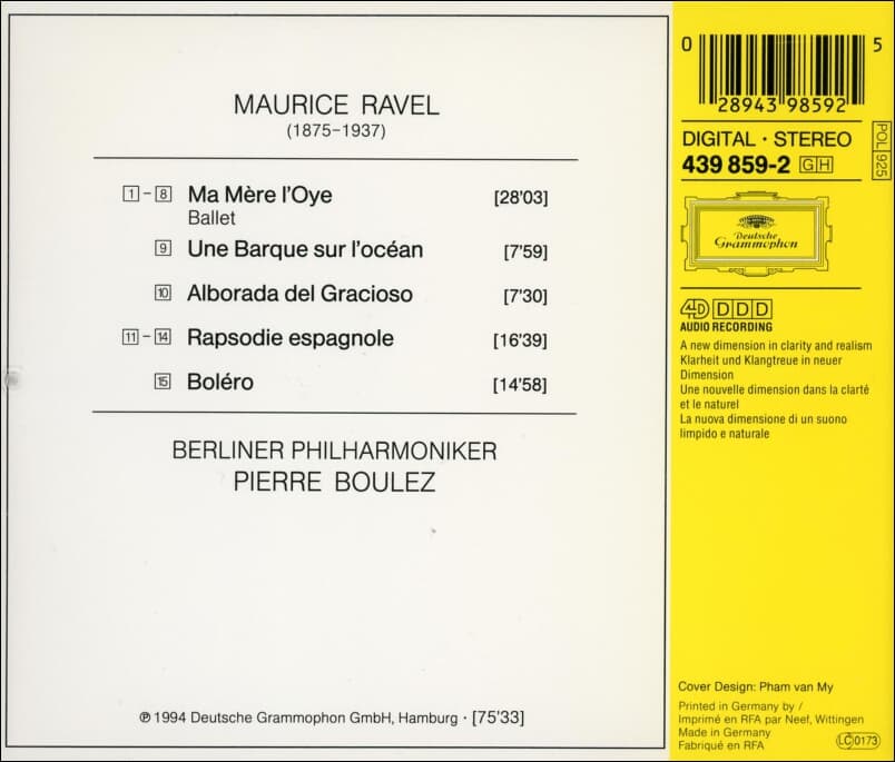 라벨 (Maurice Ravel) : 불레즈 (Pierre Boulez) 어미 거위, 스페인 랩소디 외 (독일발매)