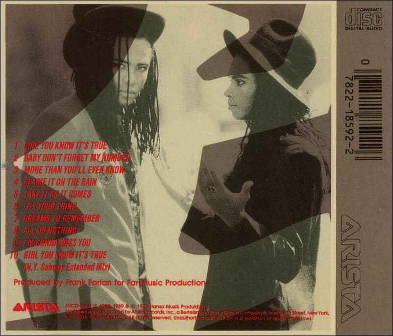 밀리 바닐리 (Milli Vanilli) - Girl You Know It's True(US발매)