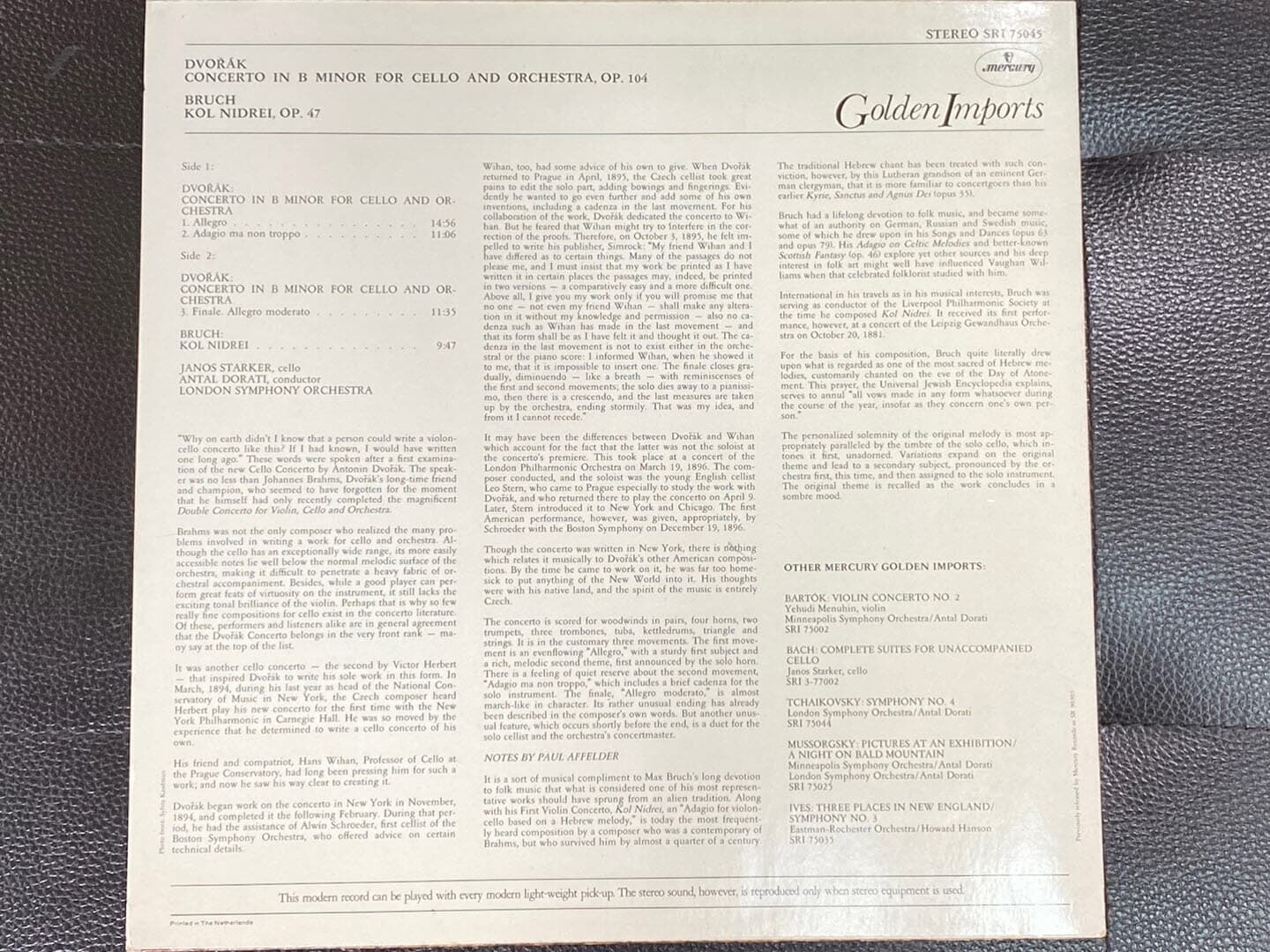 [LP] 야노스 슈타커 - Janos Starker - Dvorak Cello Concerto Kol Nidrei LP [U.S반]