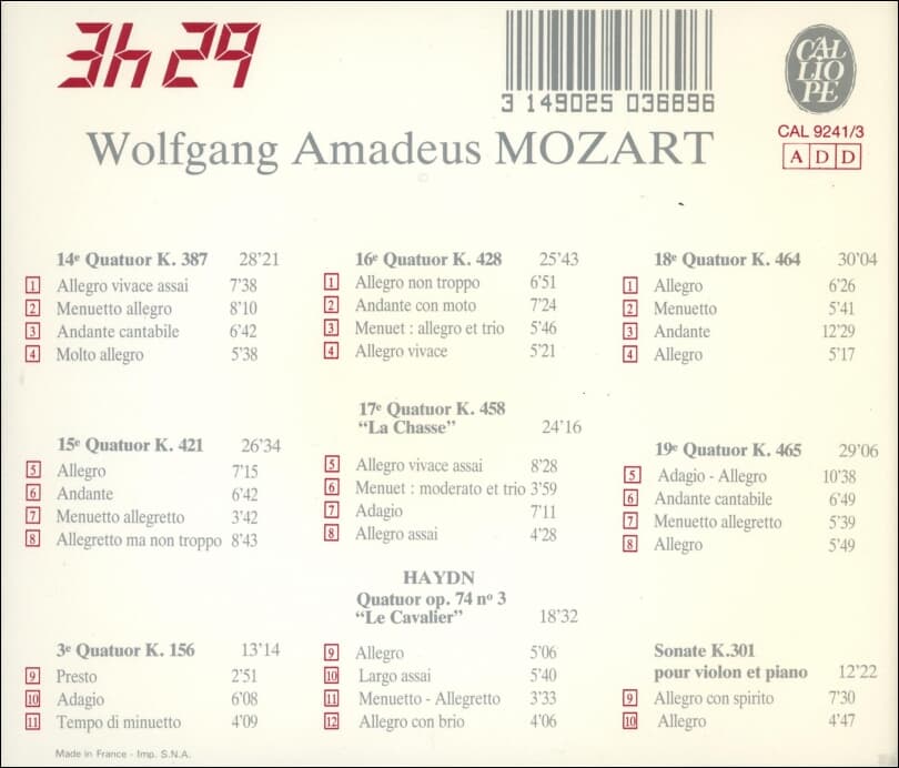 Mozart: Les Six Quatuors dedies a Haydn - 탈리히 사중주단 (Le Quartuor Talich)(3cd) (France 발매)