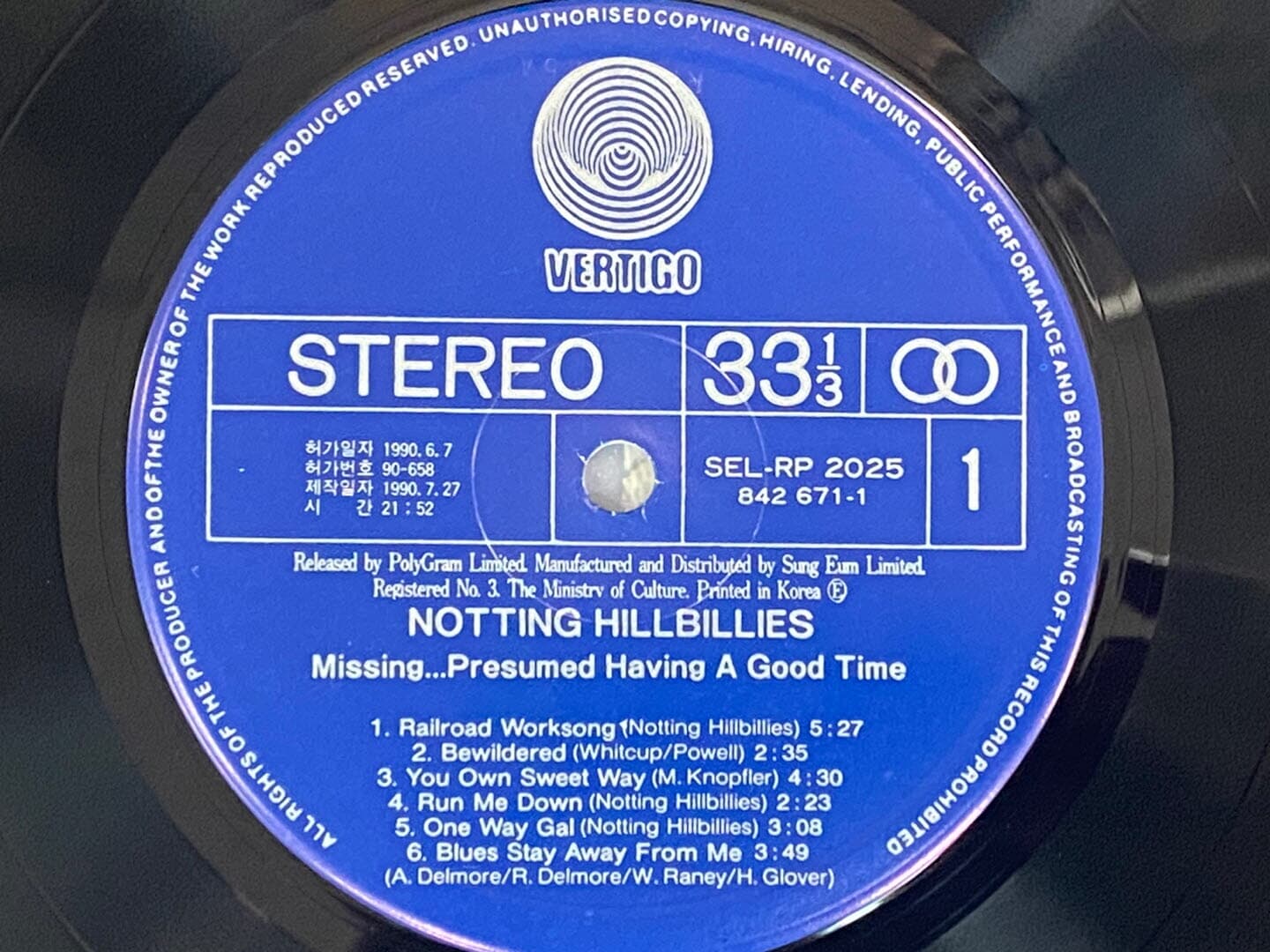 [LP] 노팅 힐빌리스 - Notting Hillbillies - Missing... Presumed Having A Good Time LP [성음-라이센스반]