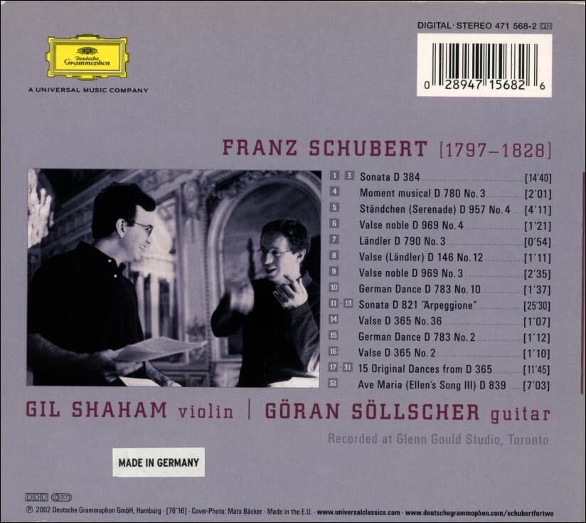 Schubert : Schubert For Two - 쇨셔 (Goran Sollscher), 샤함 (Gil Shaham)(독일발매)