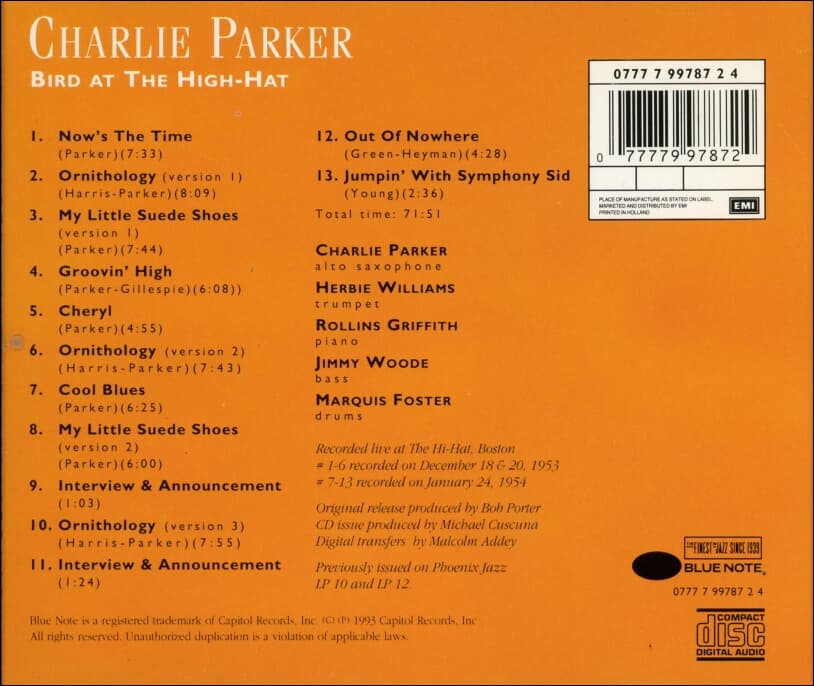찰리 파커 (Charlie Parker) -  Bird At The Hi-Hat(US발매)