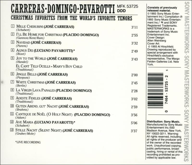 Carreras , Domingo , Pavarott - Christmas Favorites From The World,s Favorite Tenors (테너들이 가장 좋와하는 크리스마스 송)(US발매)