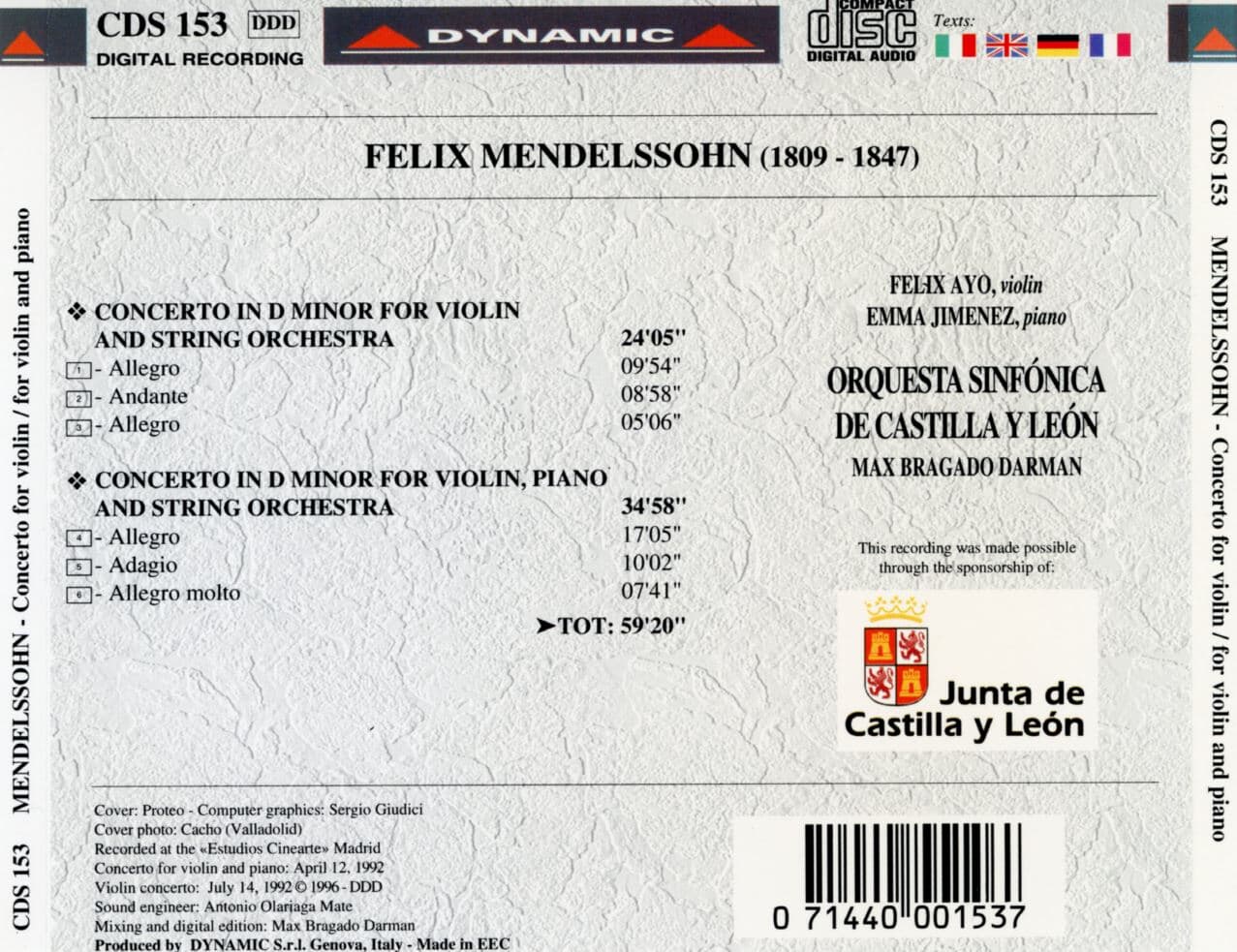 펠릭스 아요 - Felix Ayo - Mendelssohn Violin Concerto in D [E.E.C발매]