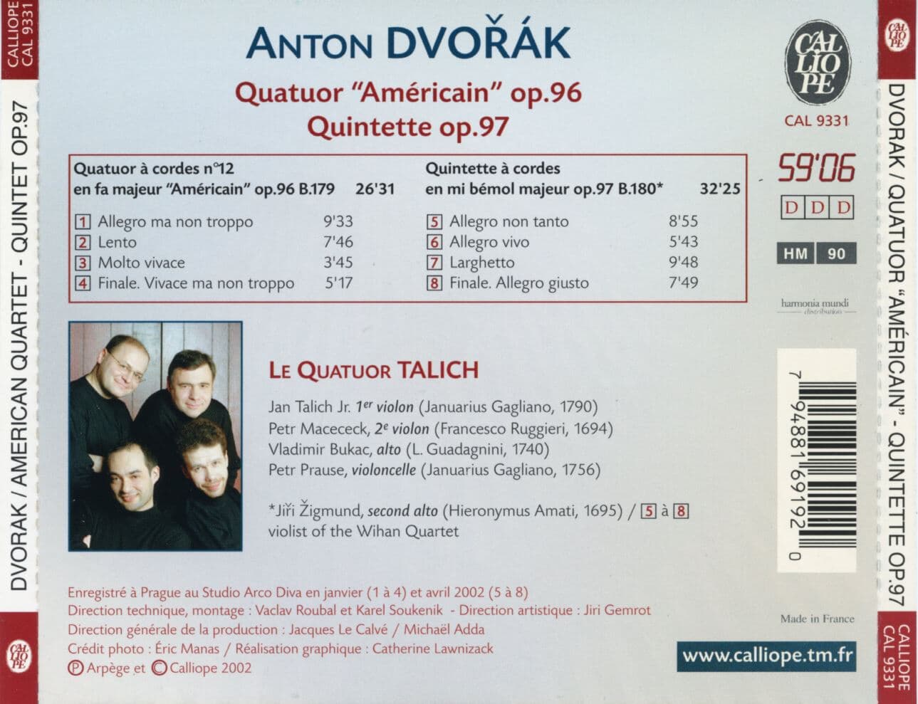 Le Quatuor Talich - Dvorak String Quartet Op.96 , Quintet Op.97 [프랑스발매]