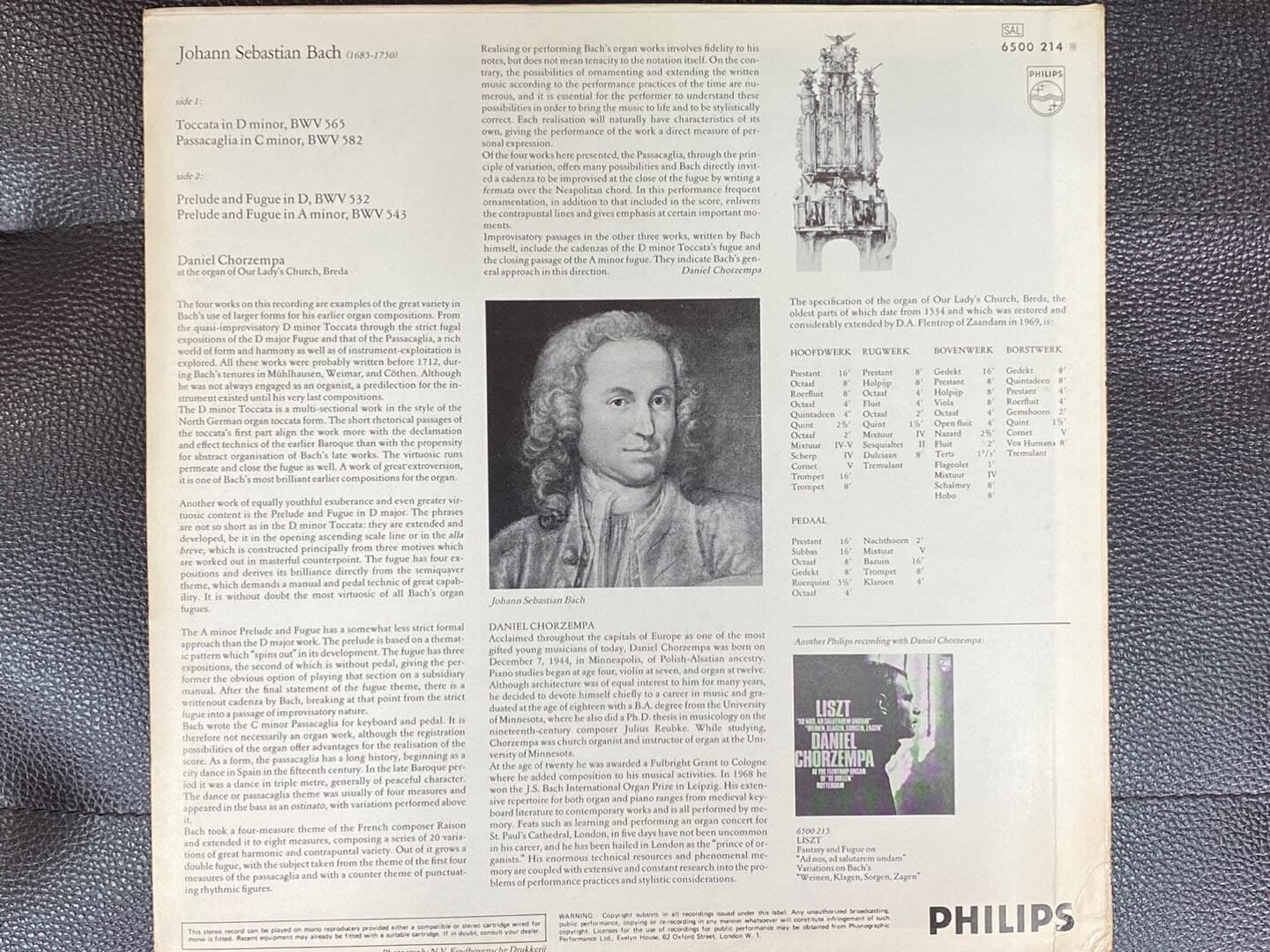 [LP] 다니엘 코르젬파 - Daniel Chorzempa - Bach Organ Works LP [홀랜드반]