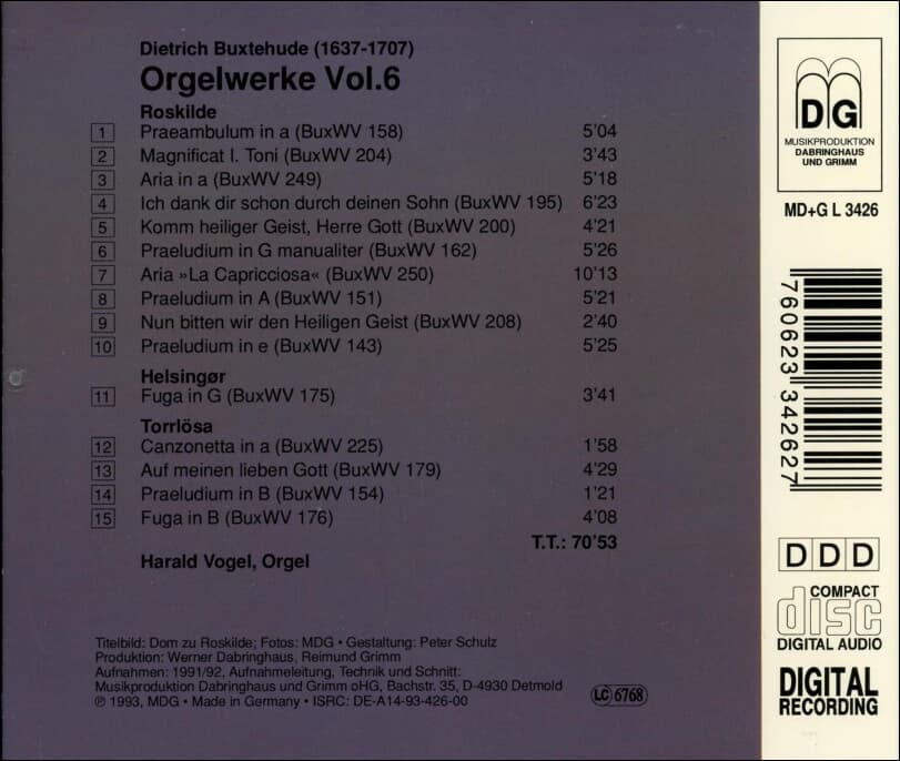북스테후데 (Dietrich Buxtehude)  : Orgelwerke Vol.6 (오르간 작품집 6집) - 포겔 (Harald Vogel)(독일발매)