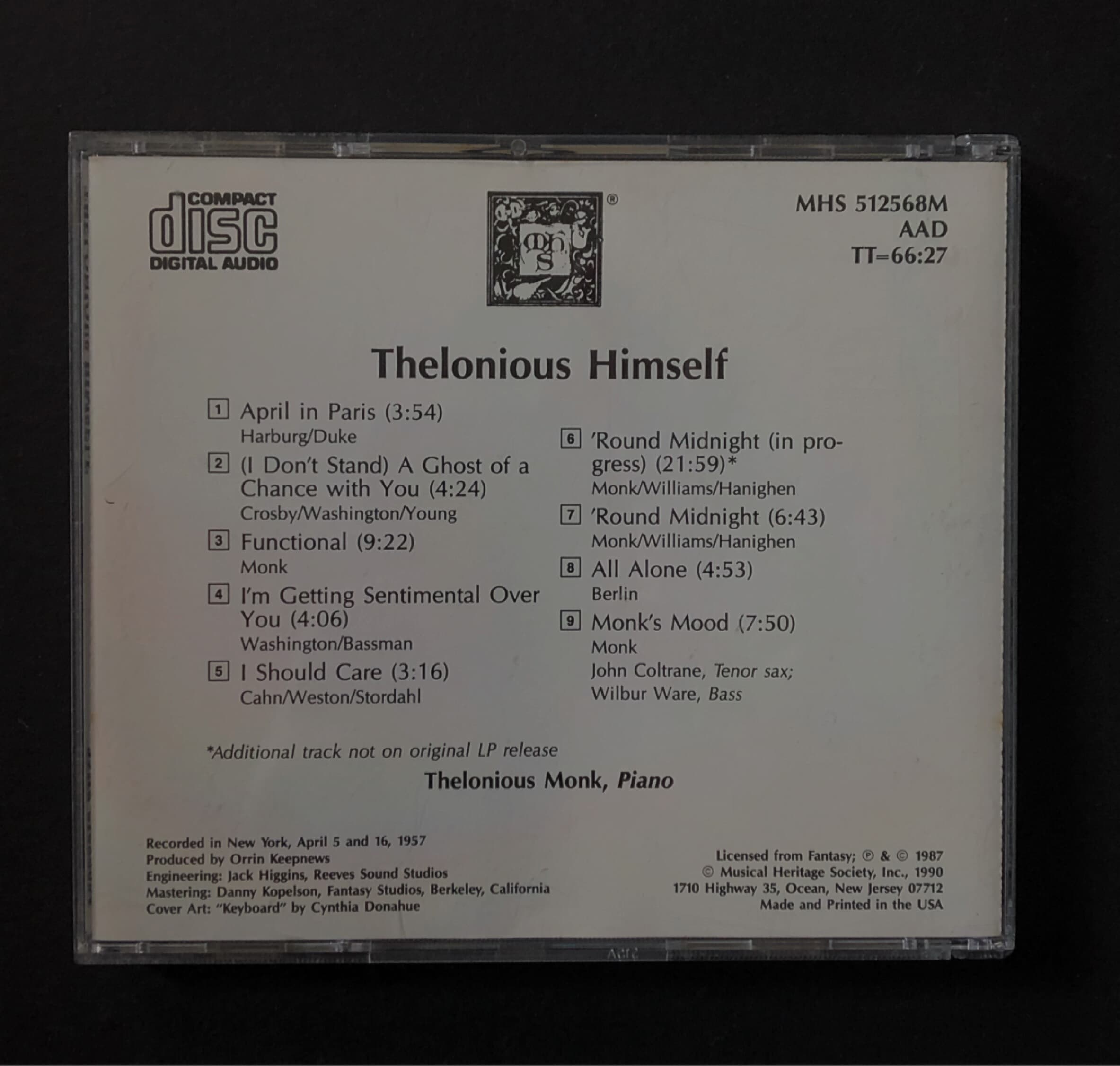 [CD] 수입반  THELONIOUS MONK - THELONIOUS HIMSELF  (US발매)