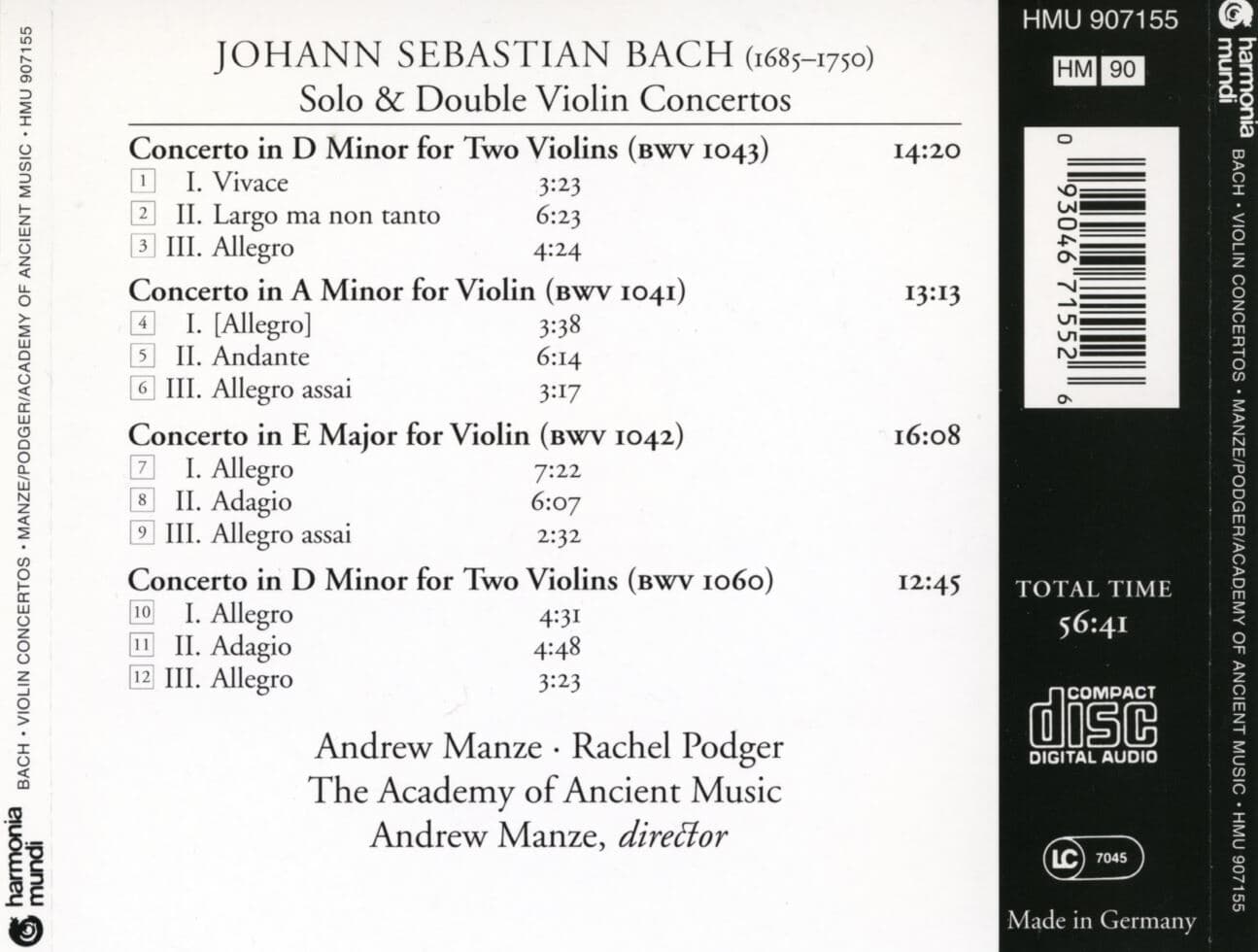 앤드류 맨지 - Andrew Manze - Bach Solo & Double Violin Concertos [U.S발매]