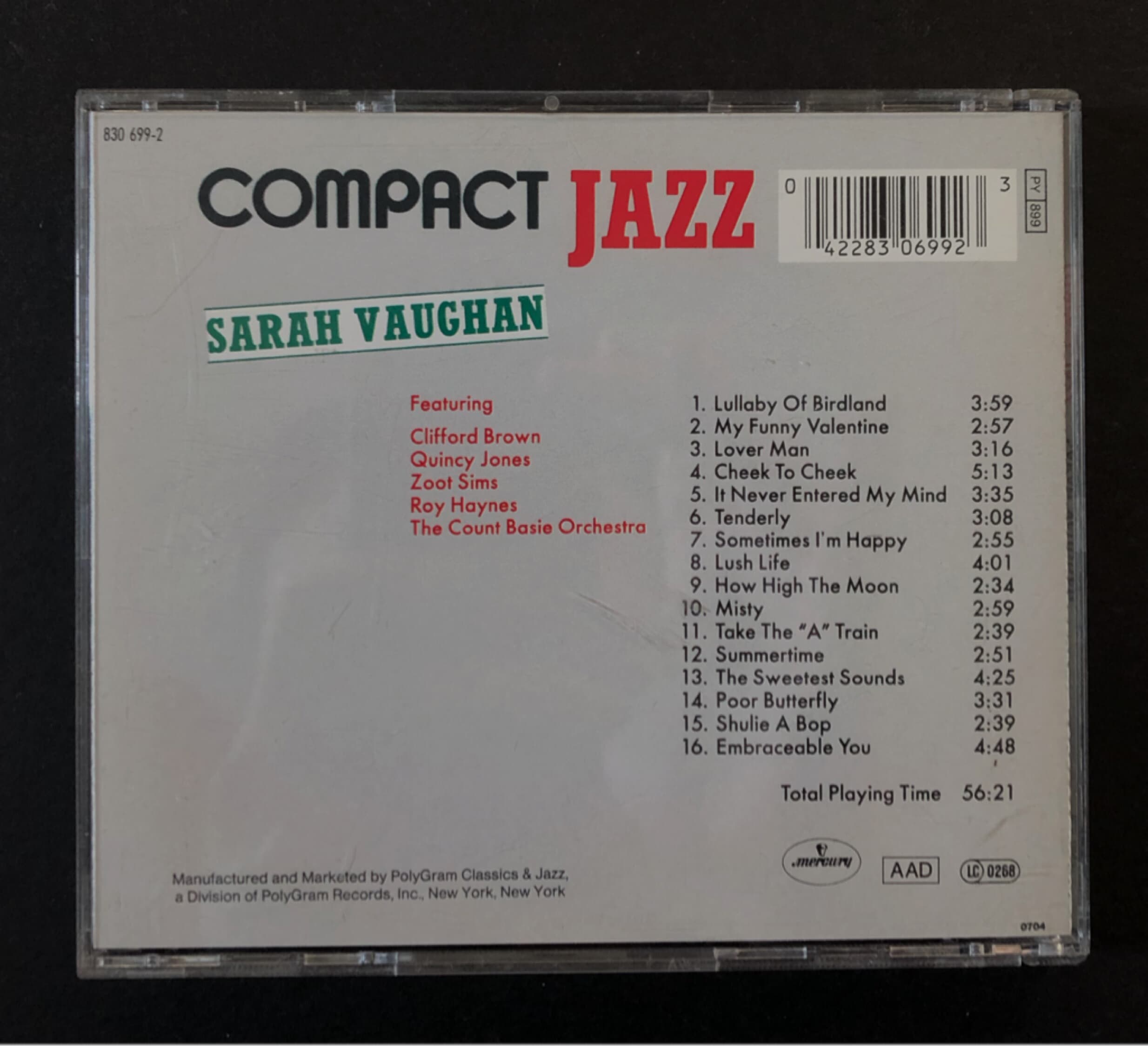 [CD] 수입반 SARAH VAUGHAN - COMPACT JAZZ (US발매)