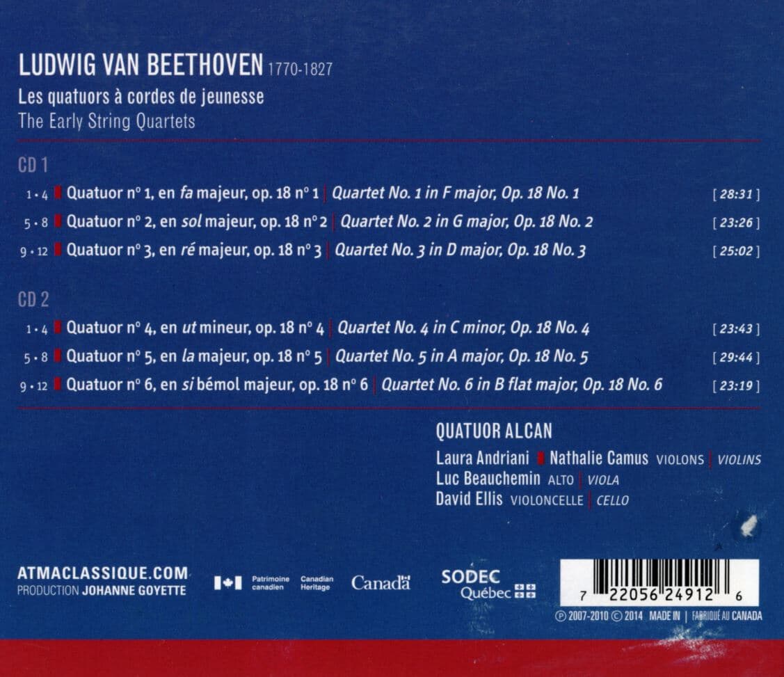 알캉 사중주단 - Quatuor Alcan - Beethoven Quatuors A Cordes - Volume 1 2Cds [디지팩] [캐나다발매]