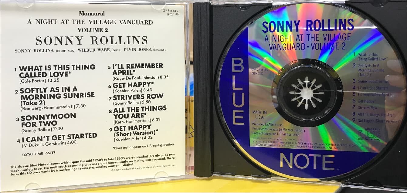 소니 롤린스 (Sonny Rollins) - A Night At The "Village Vanguard"  Volume 2  (US발매)