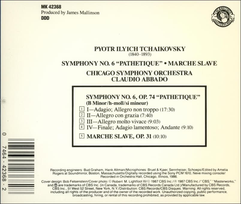 Tchaikovsky : Symphony No. 6 "Pathetique" - 클라우디오 아바도 (Claudio Abbado) (유럽발매)