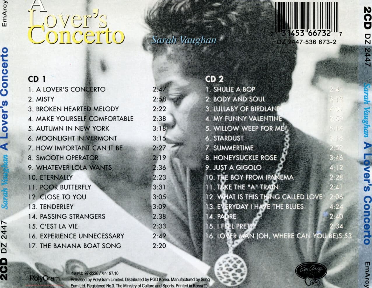 사라 본 - Sarah Vaughan - A Love`s Concerto 2Cds 