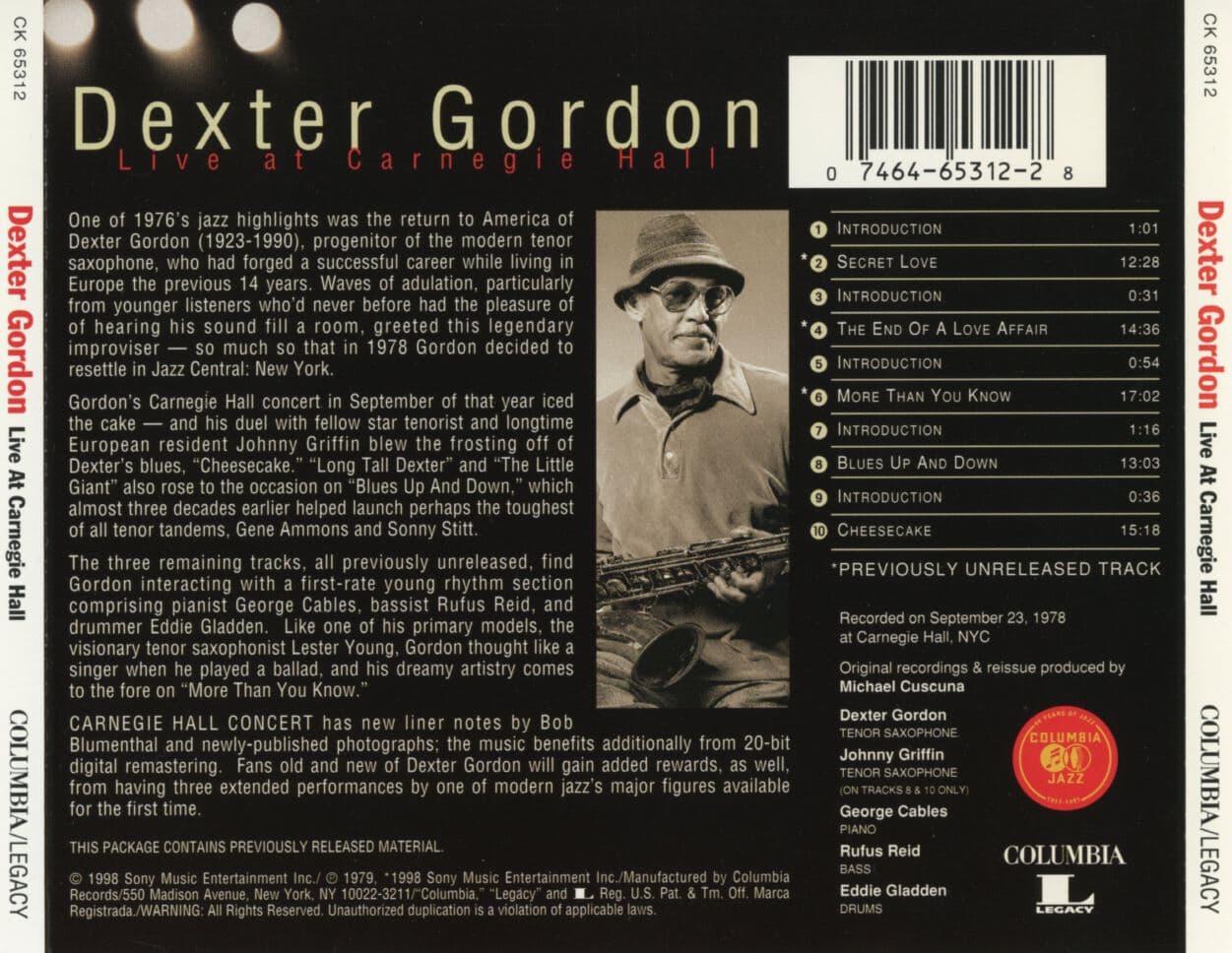 덱스트 고든 - Dexter Gordon - Live At Carnegie Hall [U.S발매]