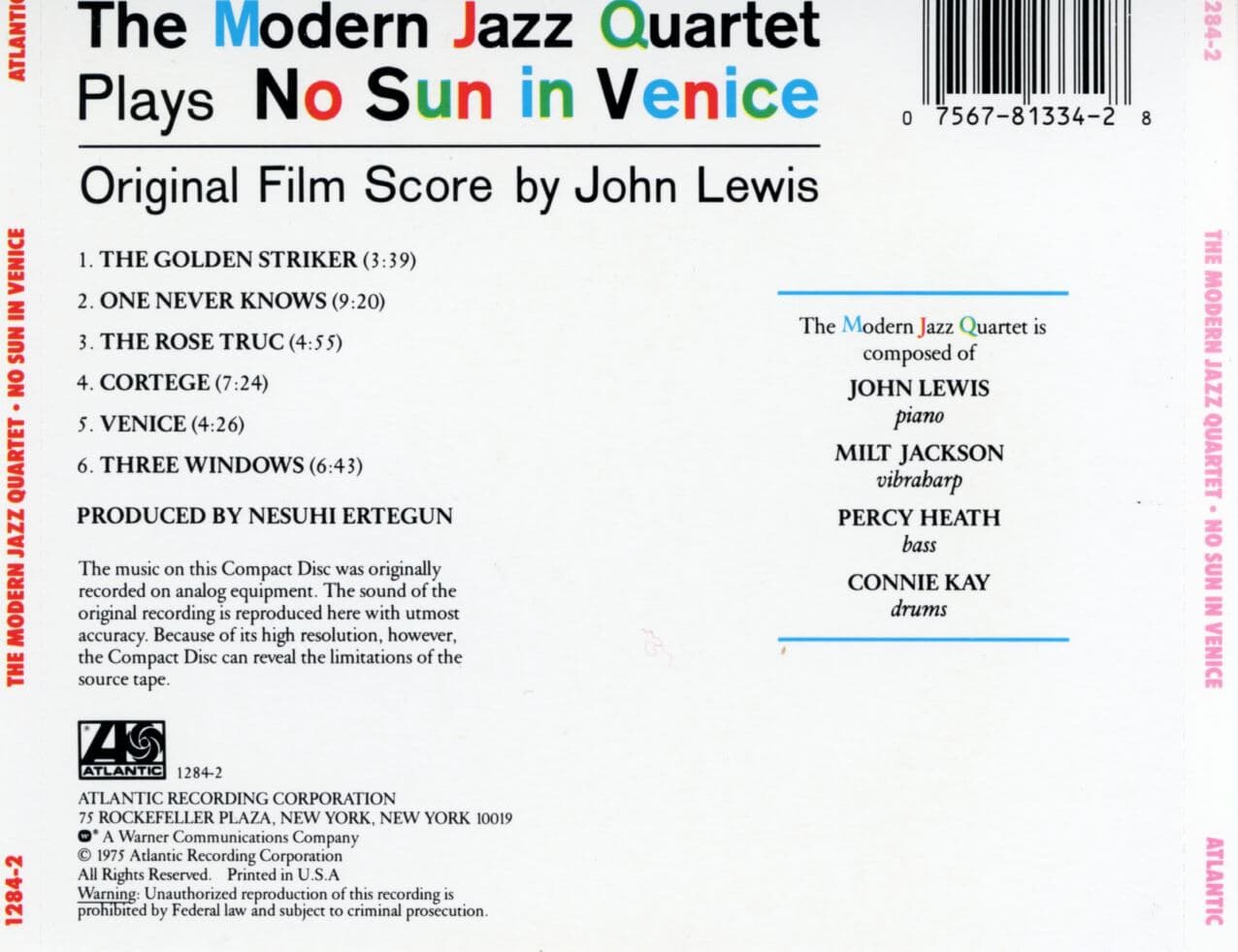 모던 재즈 쿼텟 - The Modern Jazz Quartet - No Sun In Venice [U.S발매]