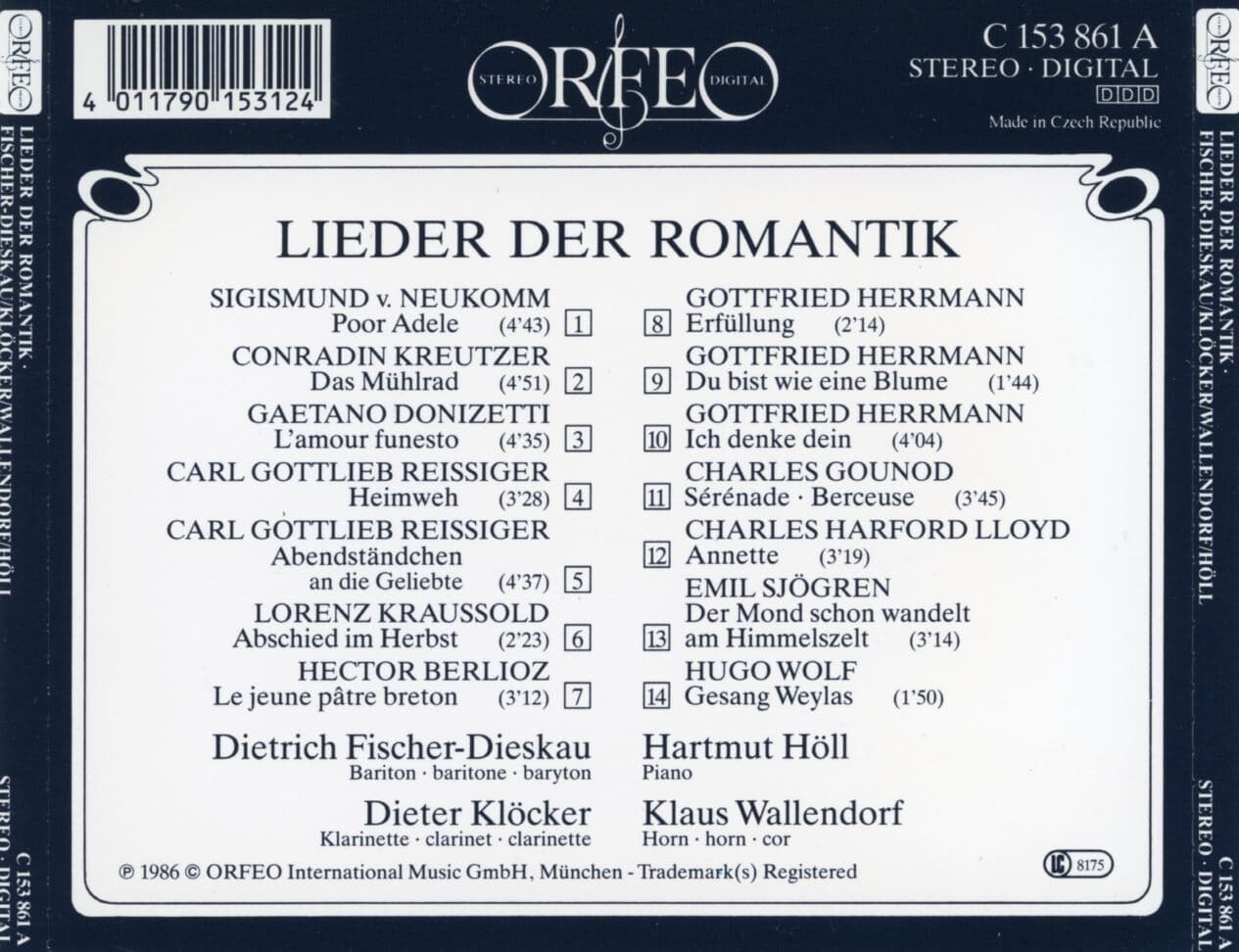 디트리히 피셔 디스카우 - Dietrich Fischer-Dieskau - Lieder Der Romantik [체코발매]